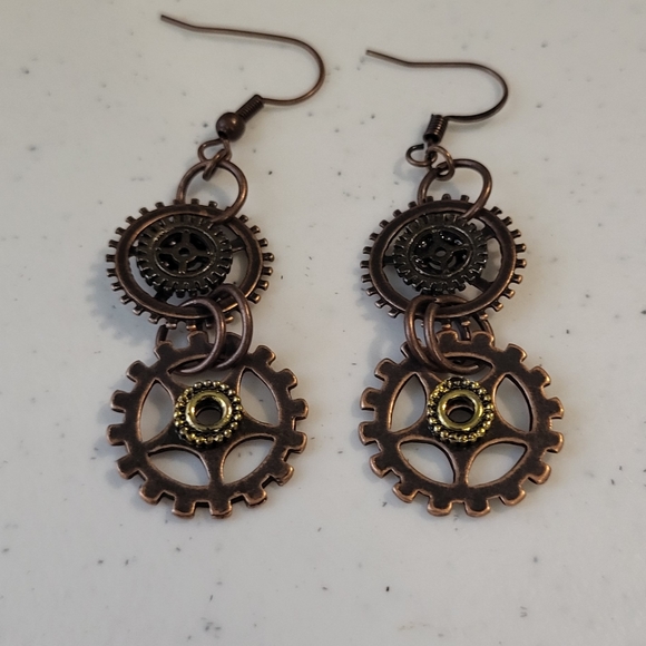 Copper Gear earrings - Picture 2 of 2